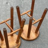 Set of 3 vintage pine stools from the 60s