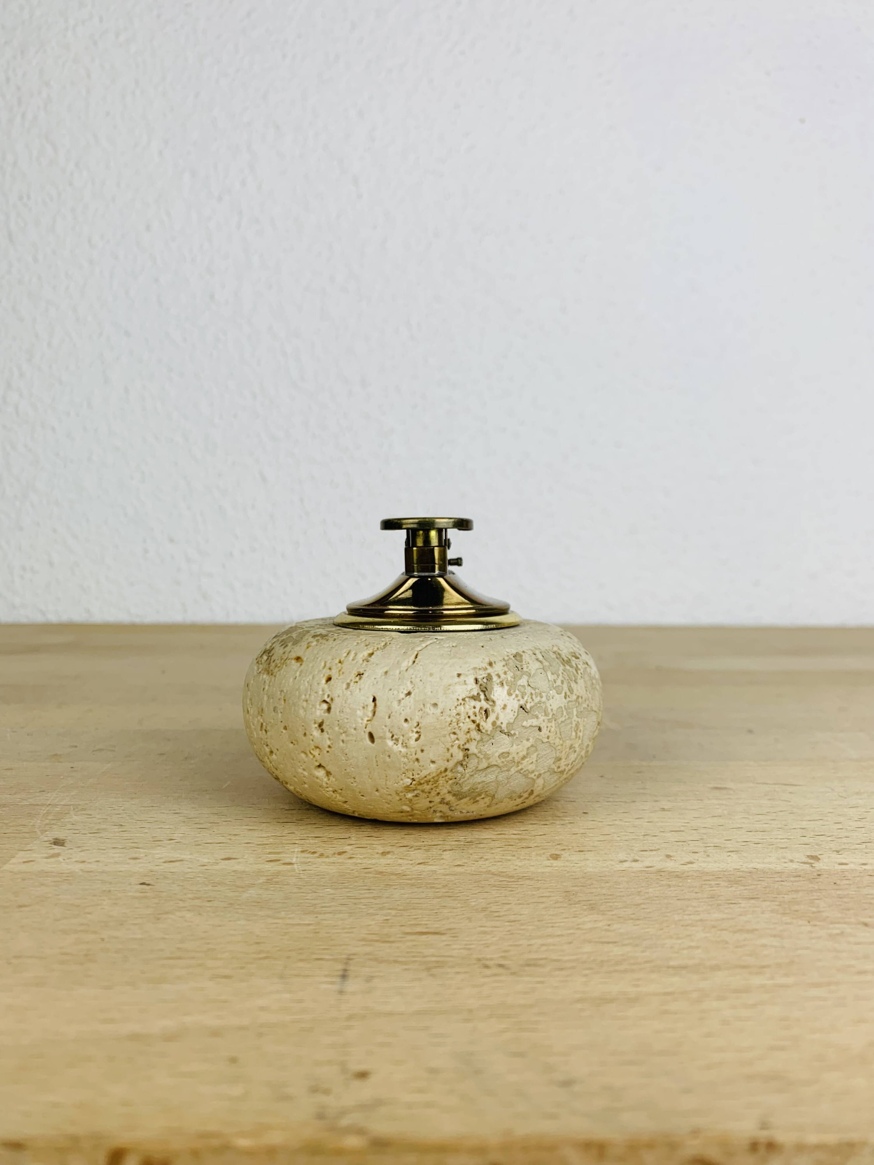 Round travertine lighter, 1980s, Italy