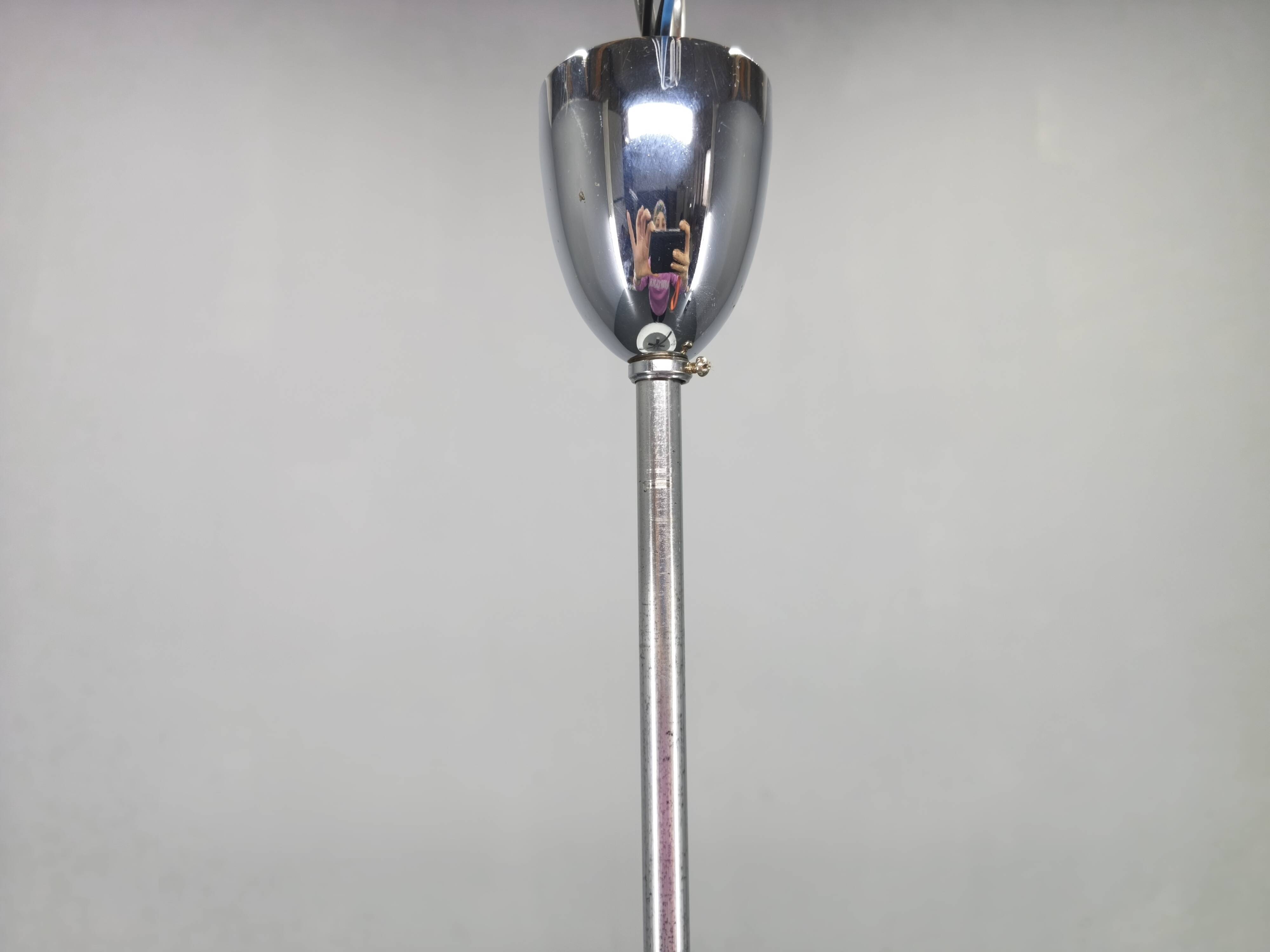 Bauhaus UFO Chandelier by Drupol, Chrome Glass Pendant, 1940s