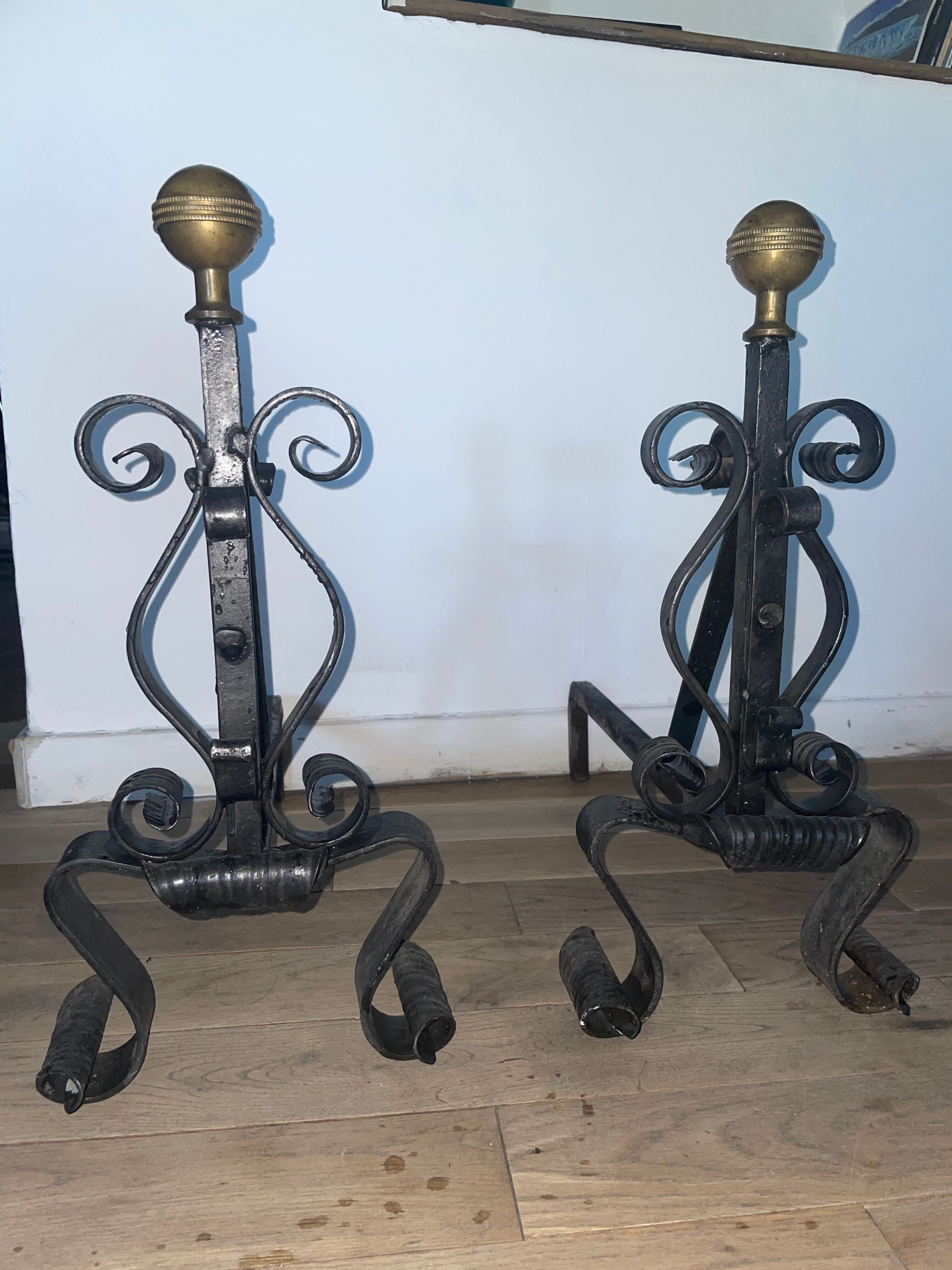Pair of wrought iron chenets