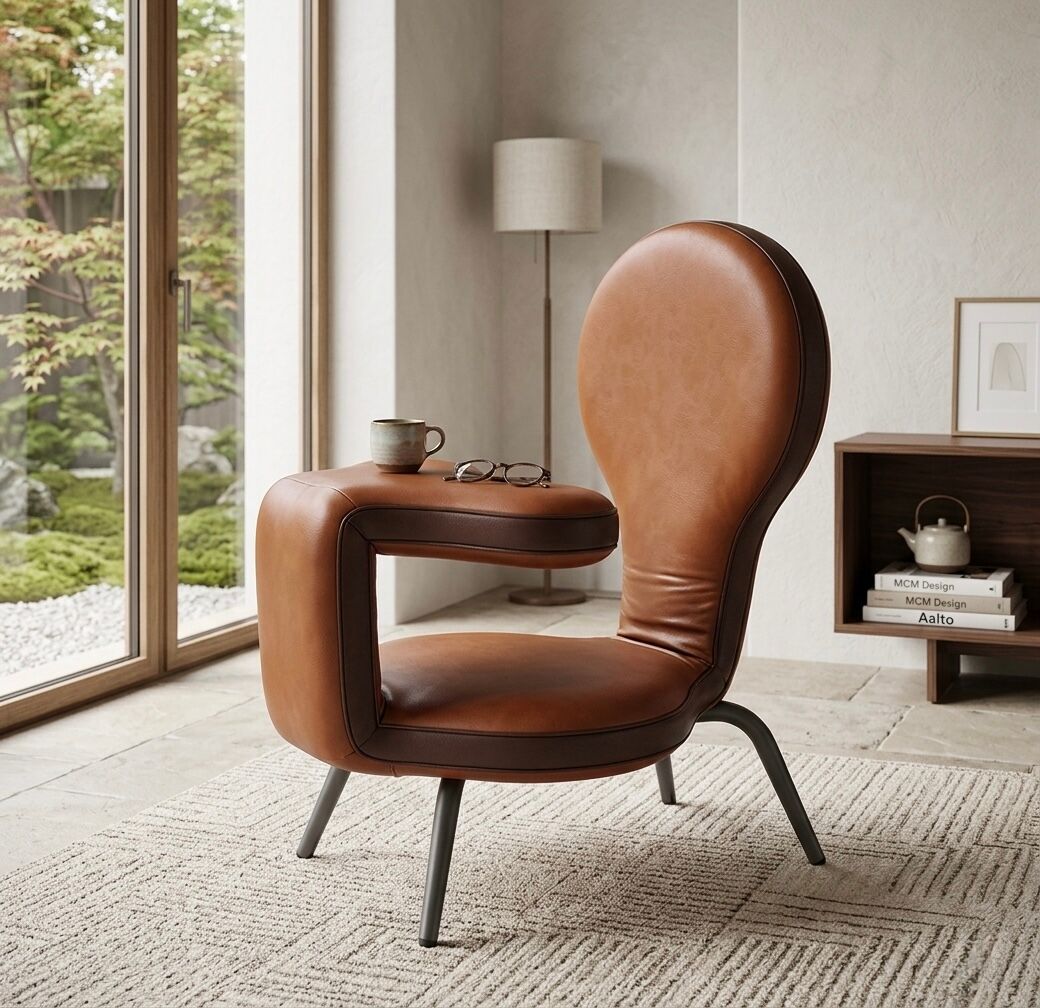 Fauteuil design modulable en cuir camel – Pièce d'exception