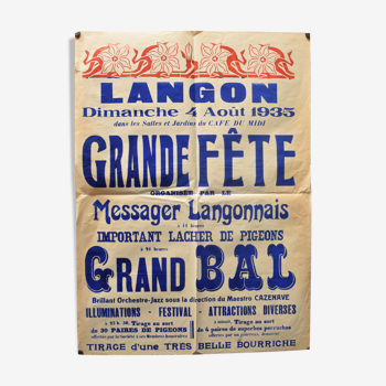 Affiche "Grande Fête" Langon 1935