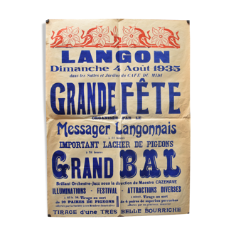 Affiche "Grande Fête" Langon 1935