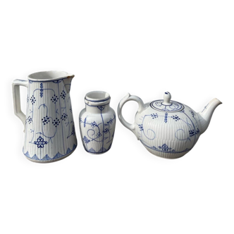 Old tea set Digoin Sarreguemines blue teapot