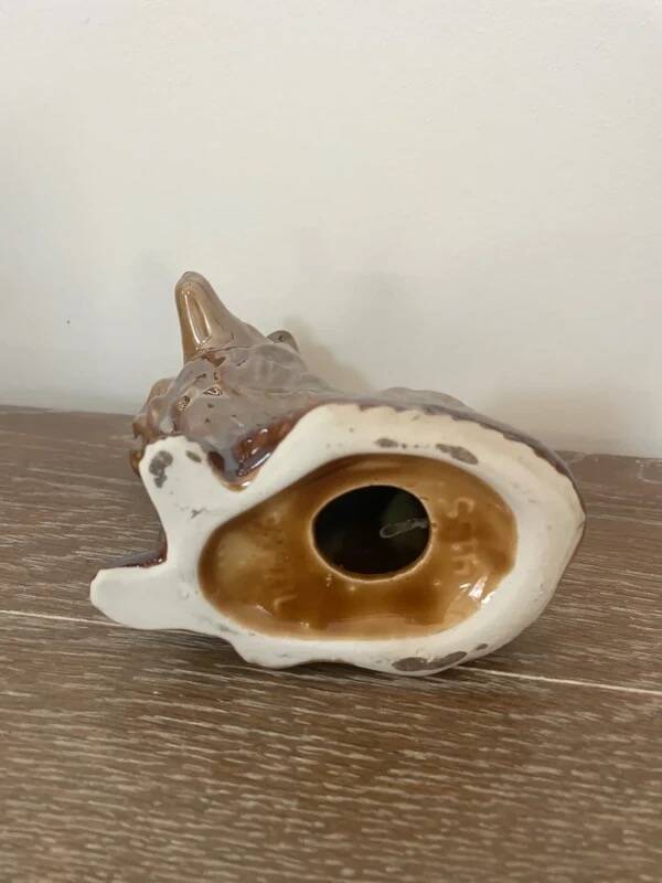 Vintage brown handmade ceramic Collie dog figurine decoration.