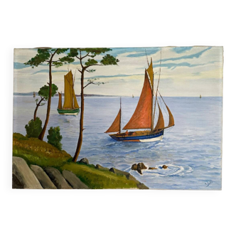 Oil on canvas signed Raymond JAFFRÉ (1918-2003) - Seascapes and old g