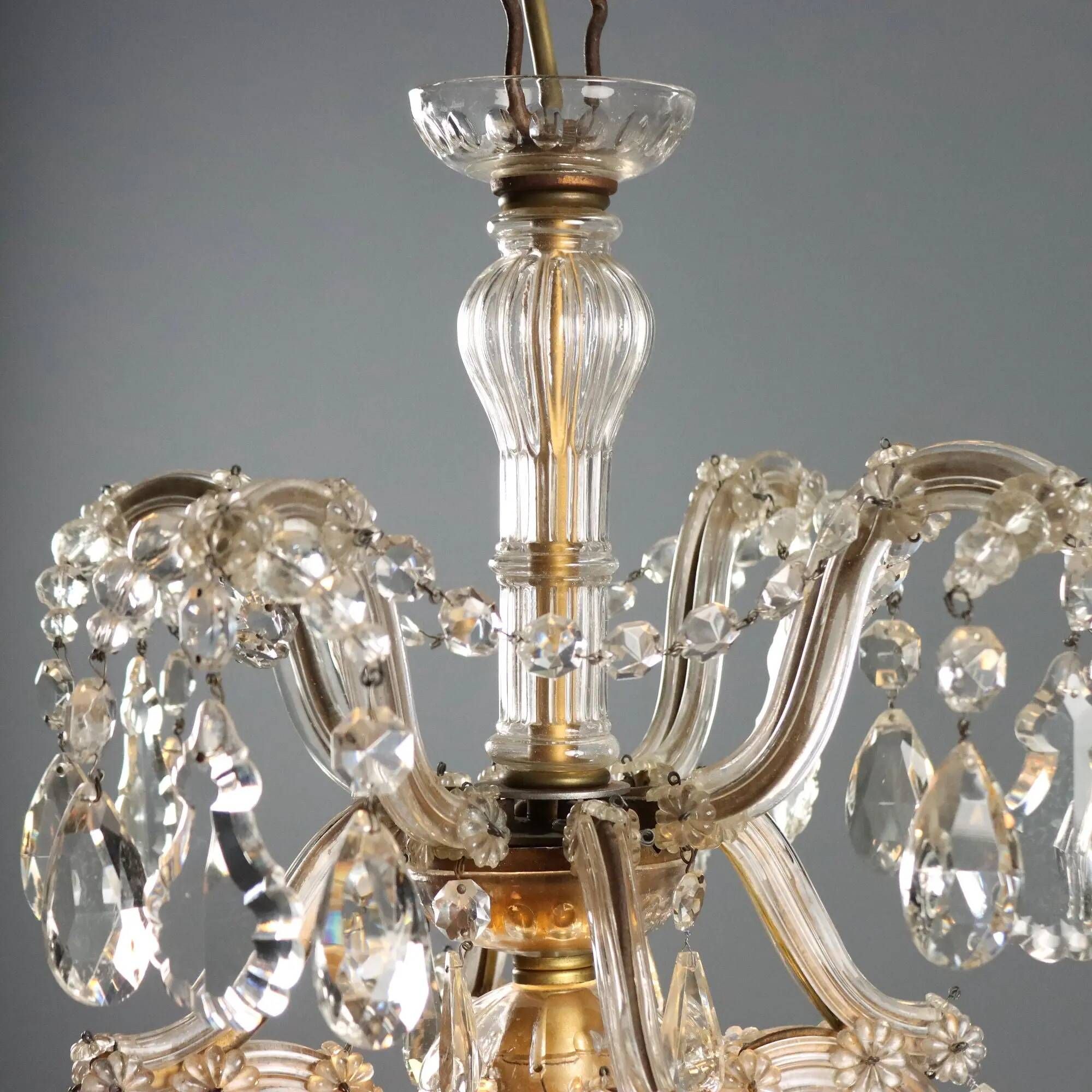 Antique chandelier Maria Theresa in gilded iron, Italy, 20th century