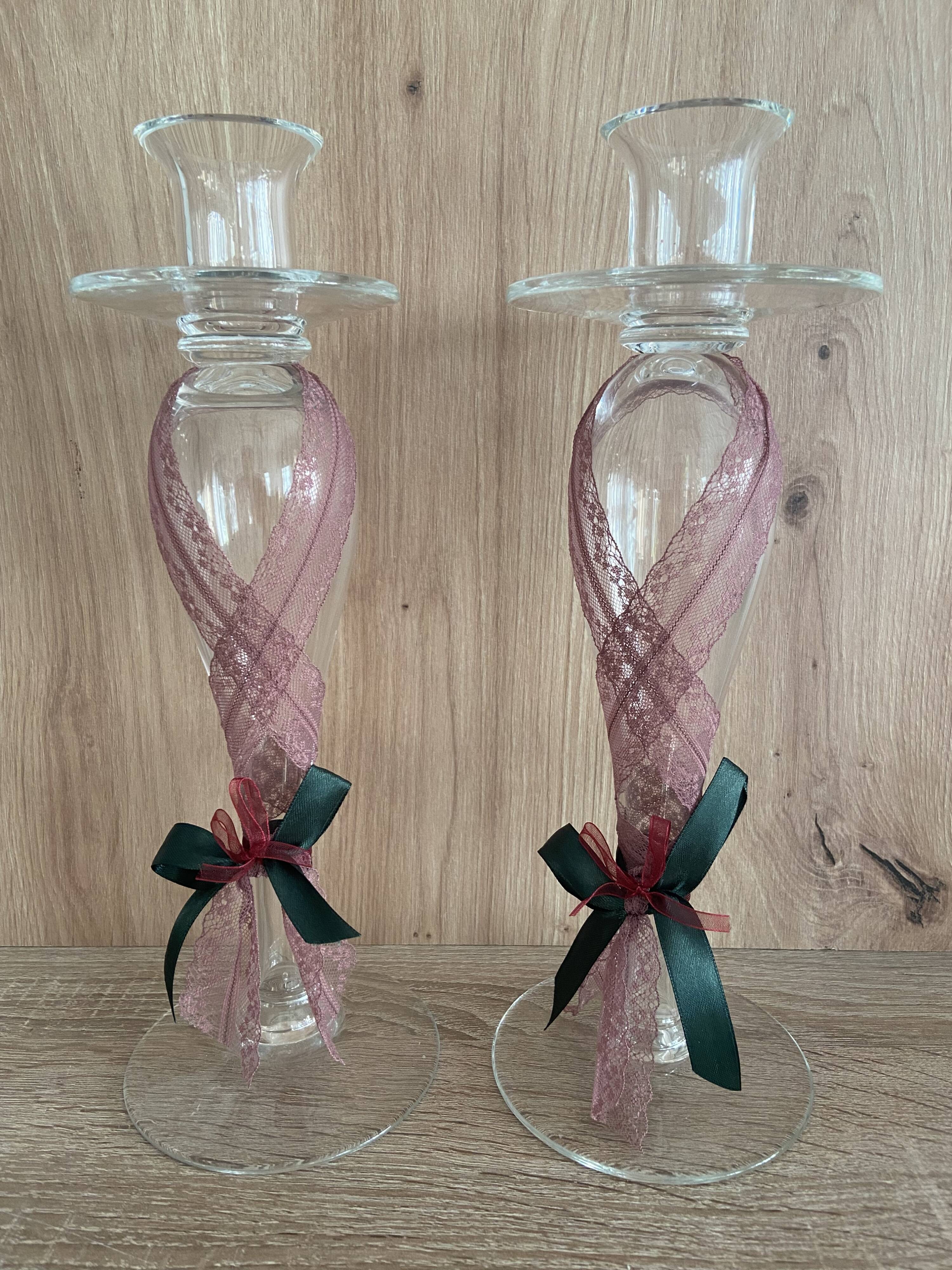 Pair of Candlesticks Candle Holders Design Blown Glass Decorative