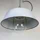 Industrial Grey Enamel Factory Pendant Lamp with Glass Cover, 1960s