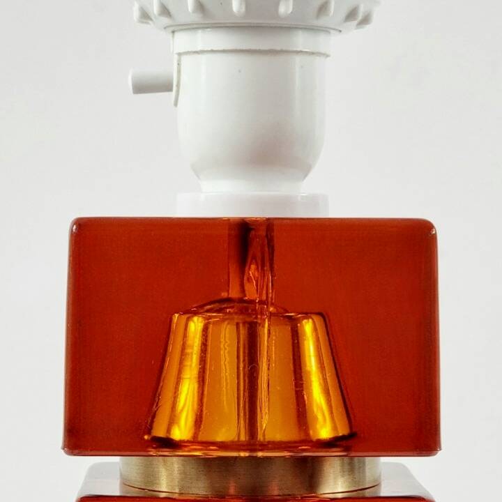 Large Mid-Century Scandinavian Art Glass & Brass Table Lamp by C.Fagerlund
