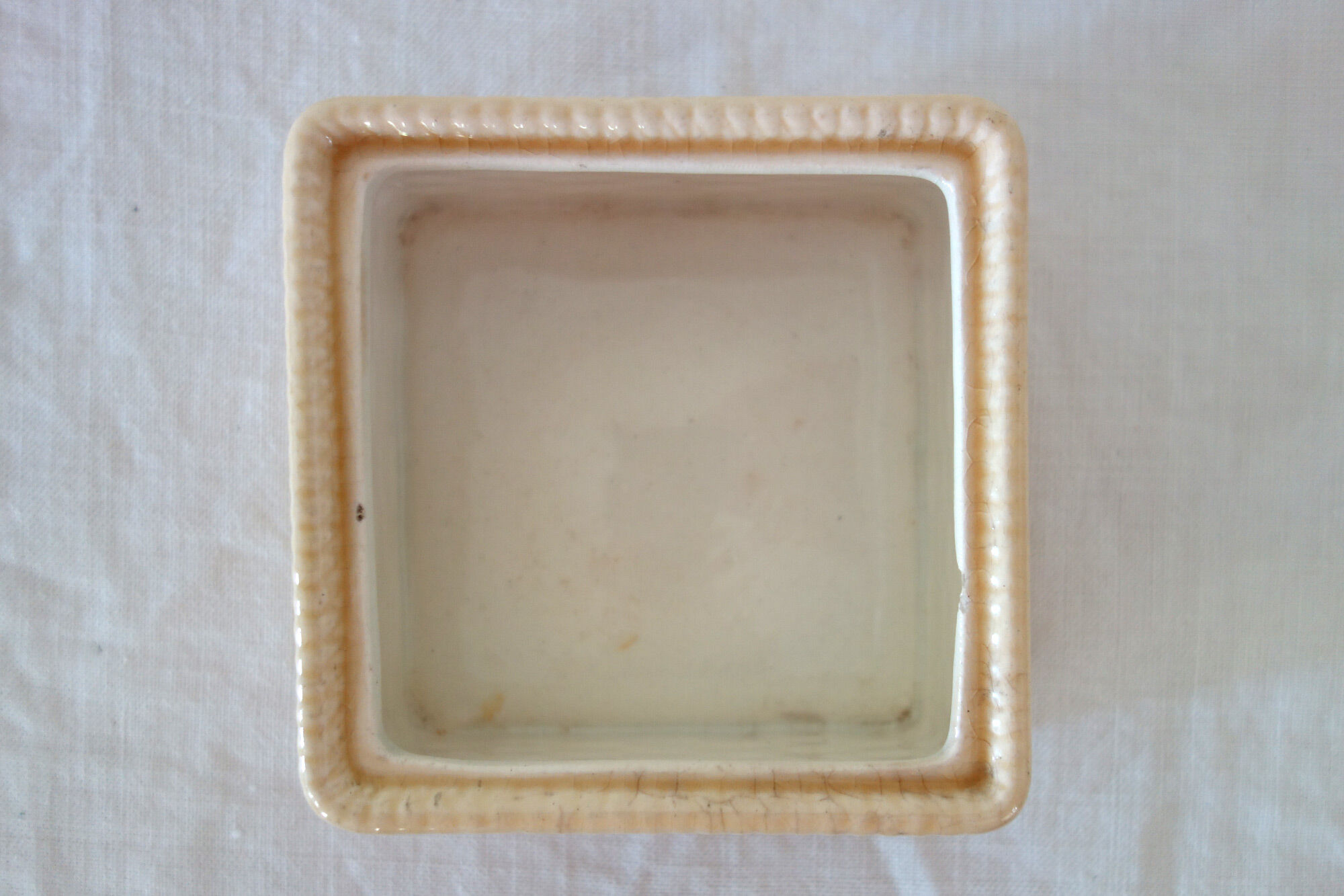 Old sweet jar / fruit basket, square shape, in Sarreguemines ceramic.