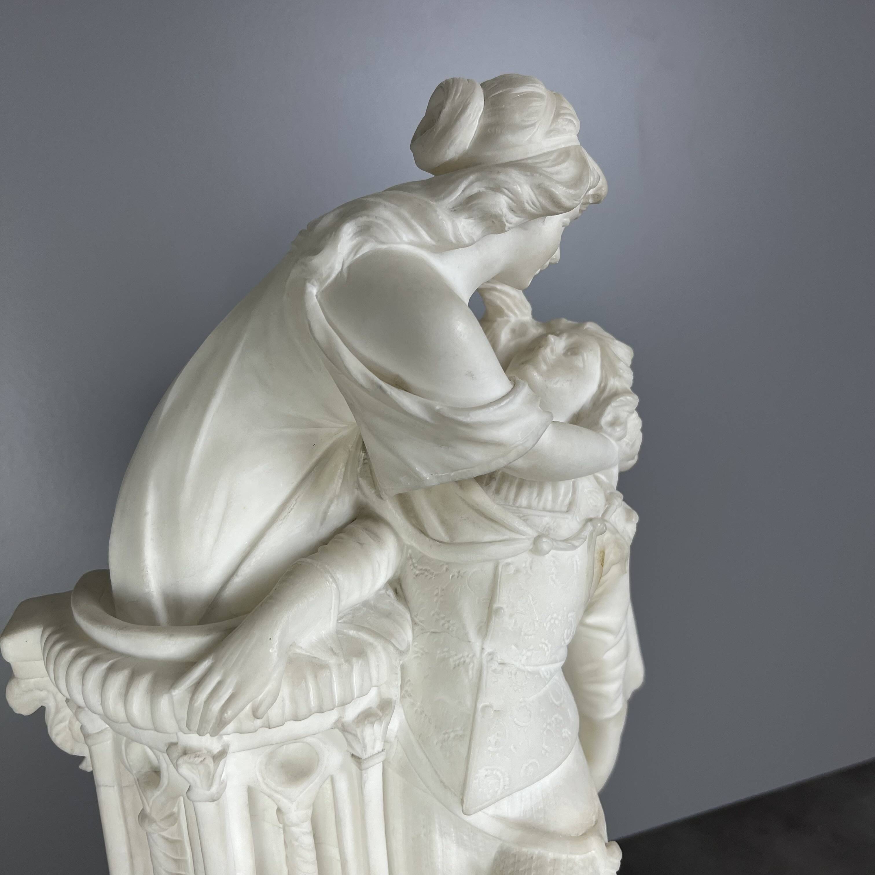 Large Romantic Alabaster Sculpture, Italy, late 19th century, Romeo and Juliet