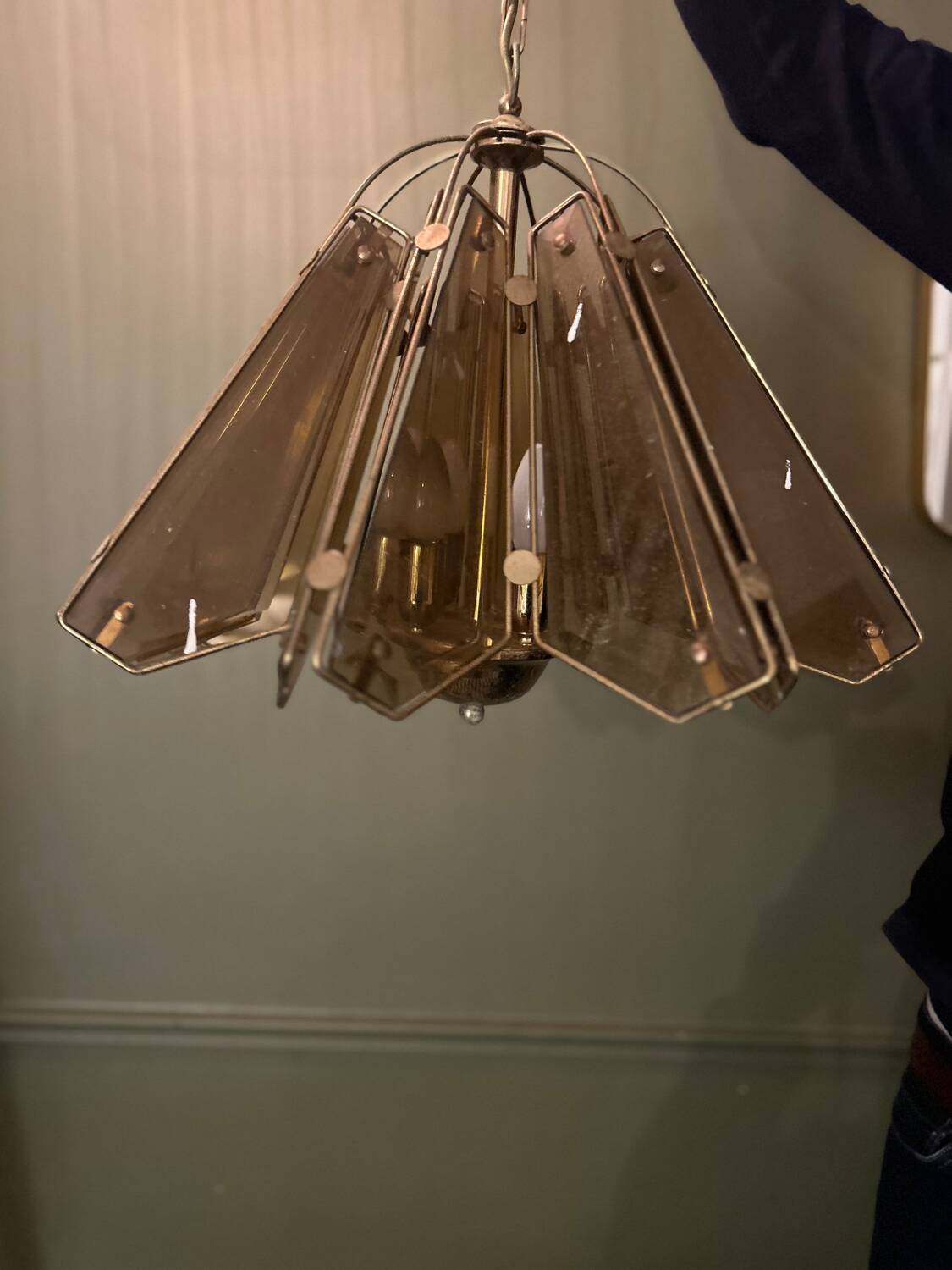 Smoked glass and metal chandelier