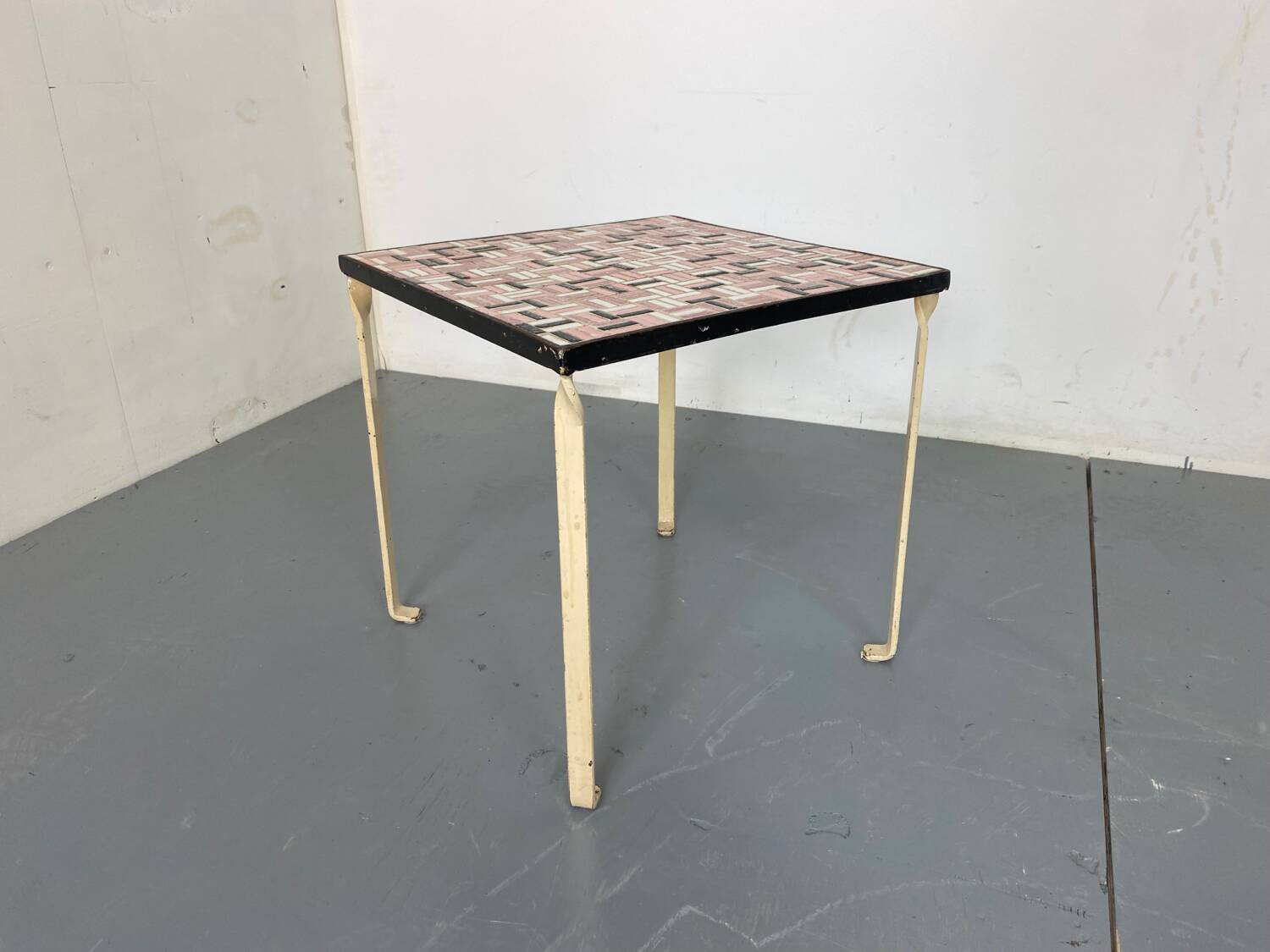 Vintage Modernist Mosaic Ceramic and Steel Side Table, 1950s