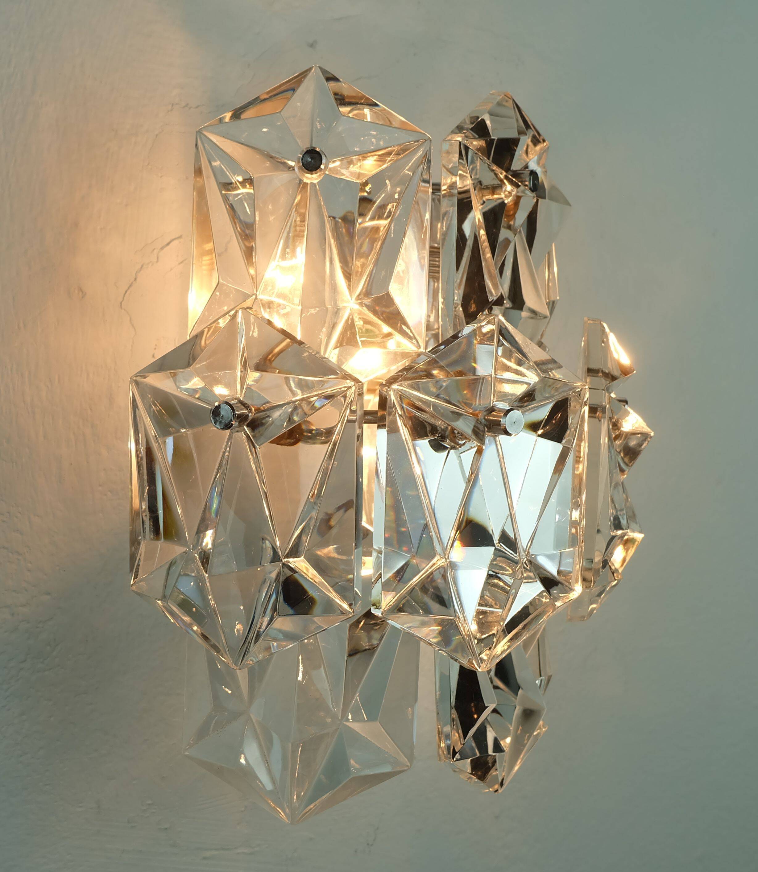Elegant mid century sconce crystal glass prisms and chrome by kinkeldey 196