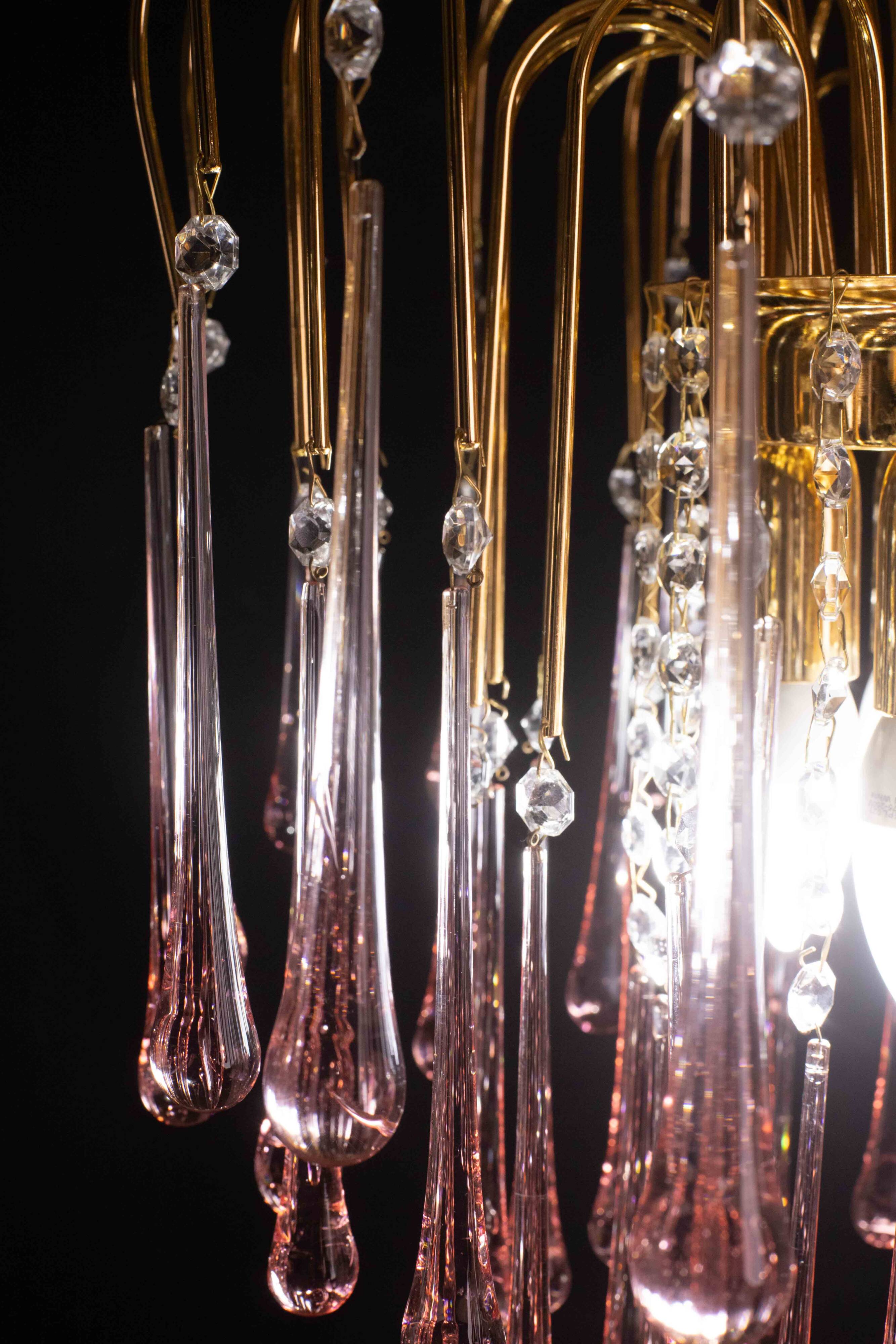 Lady Michelle, Large Size Pink Drops Murano Glass and Crystal Chandelier, 1