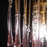 Lady Michelle, grand lustre en verre de Murano et cristal à gouttes roses, 1