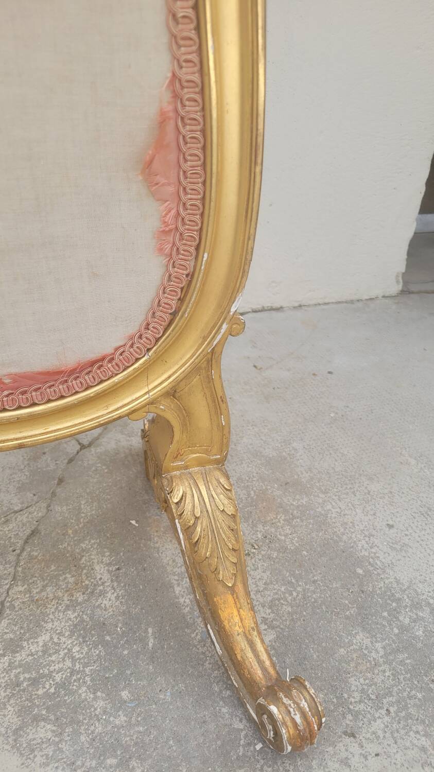 Louis xv style fireplace screen fire screen in gilded wood 19th century tapestry