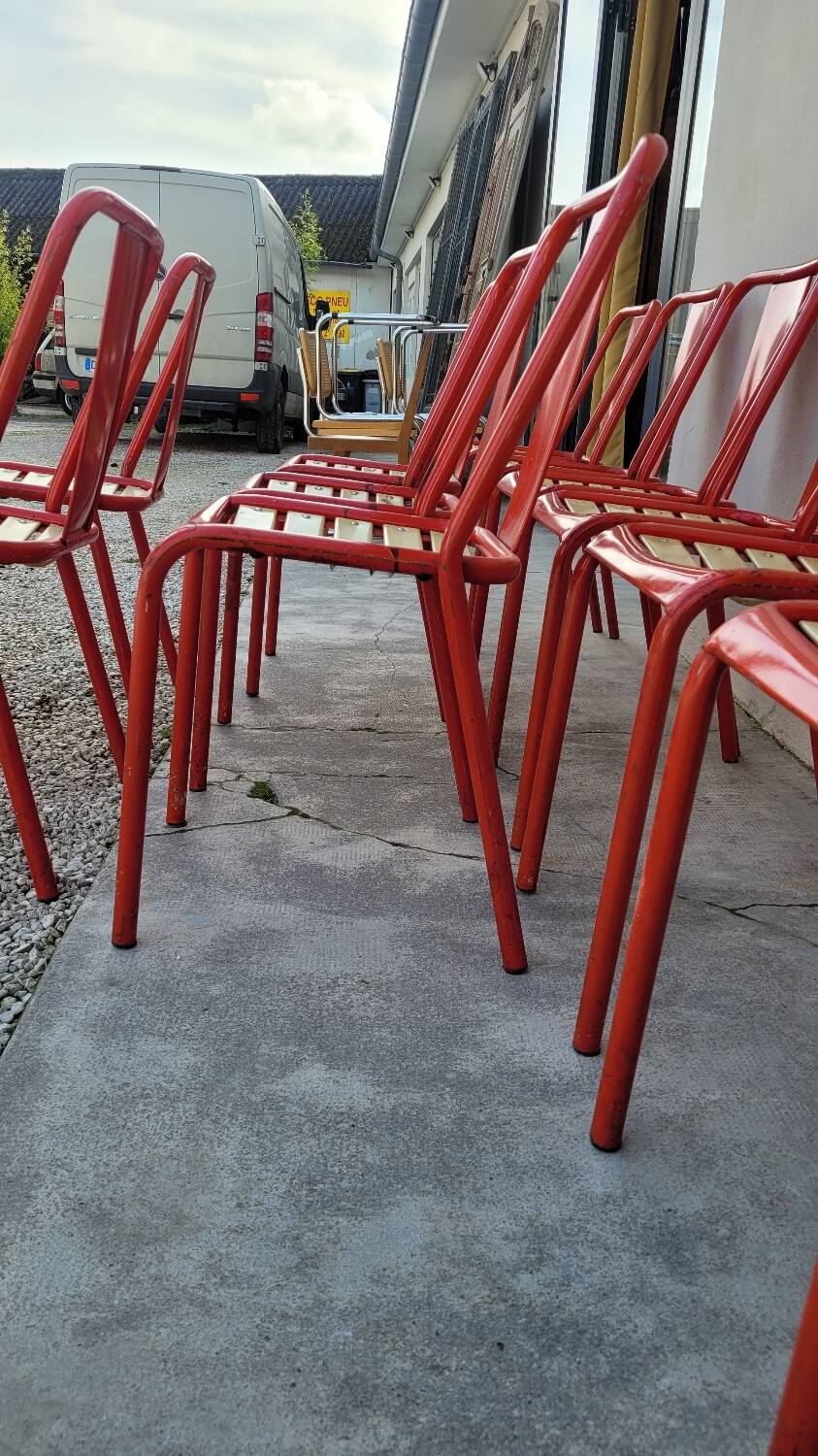 Set of 12 Tolix bistro chairs by Xavier Pauchard model T4 - 1950s