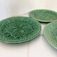 3 dessert plates from the 19th century Salins with a green vine leaf pattern.