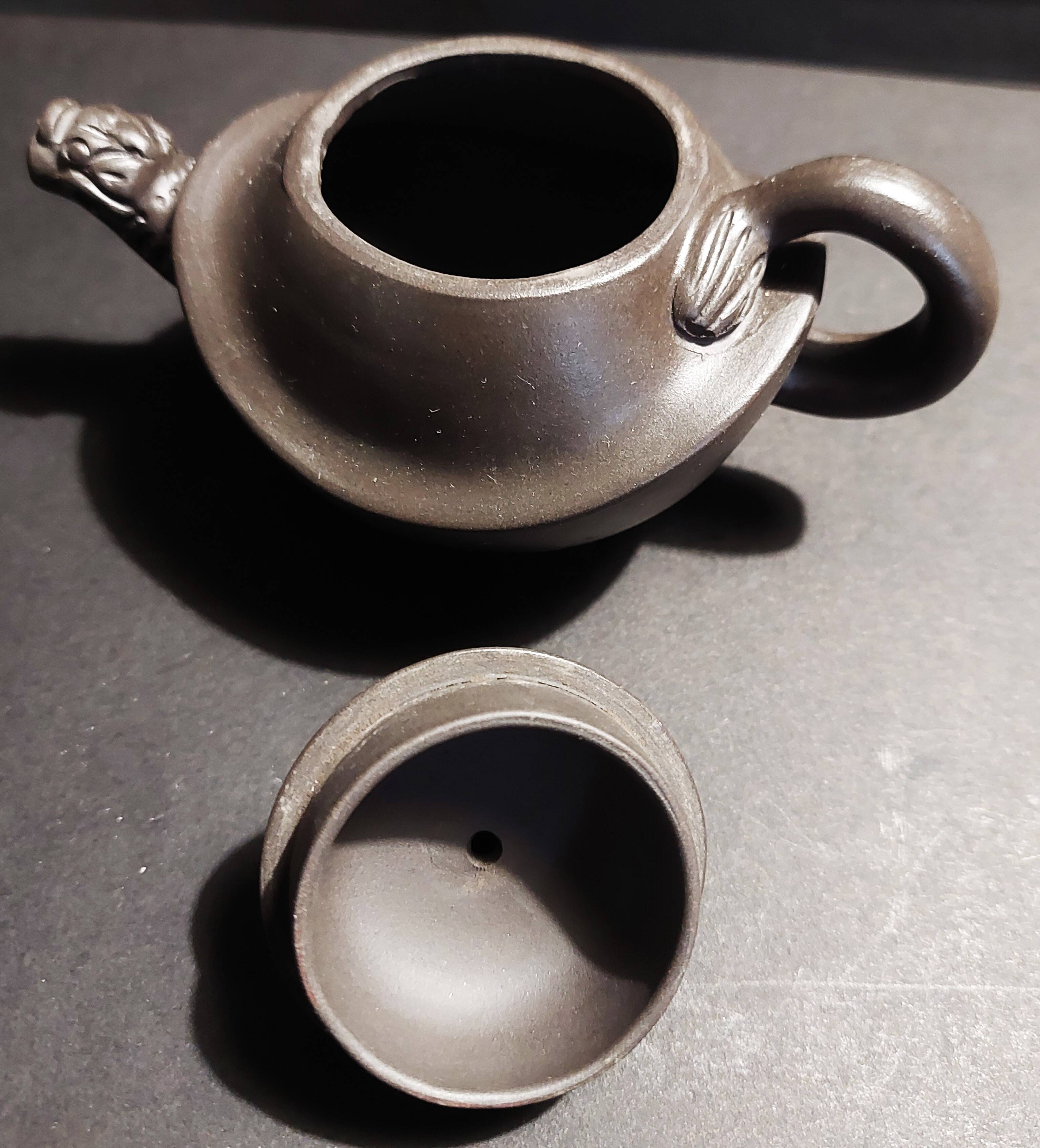 China Yixing terracotta teapot and bowls signed