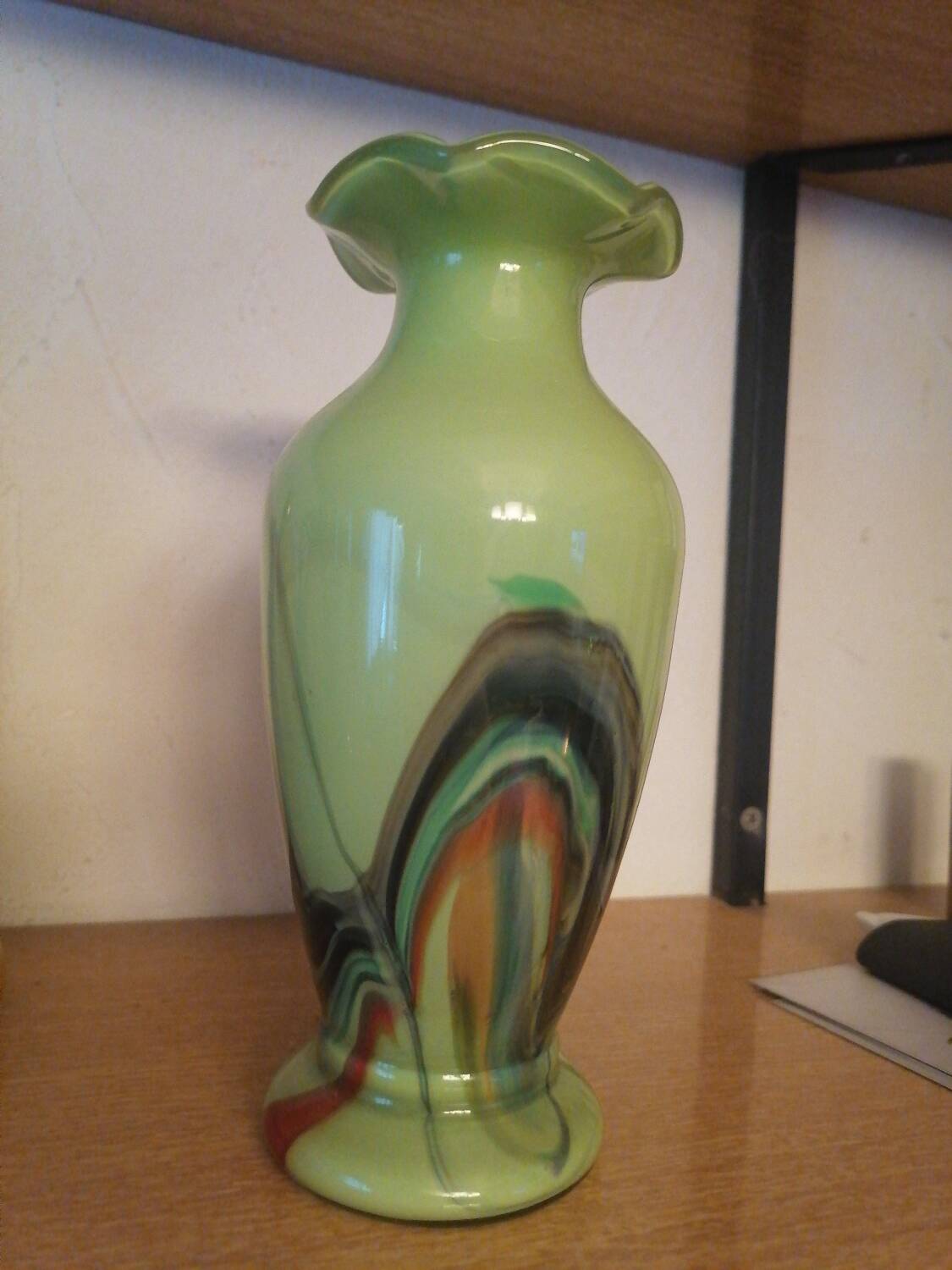 Small opaline vase in green tones, 1980