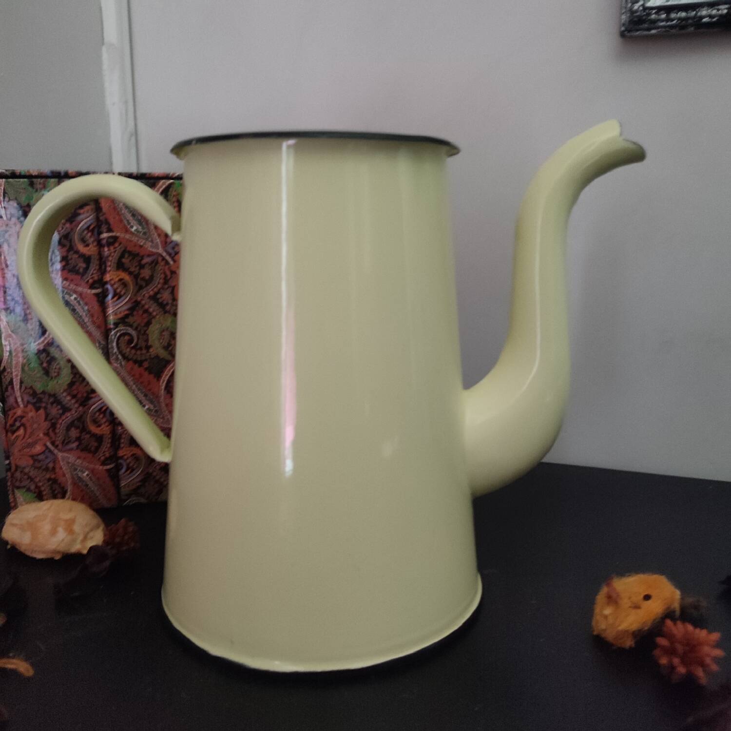 Vintage Yellow Enameled Sheet Metal Coffee Pot
