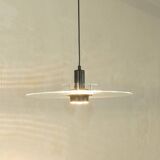 Space Age ceiling lamp by Ikea from the 1980s with two plexiglass plates and canopy made of black injection-moulded plastic.