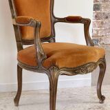 Vintage French Curry Velvet Cabriolet Armchair