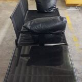 Corner sofa opening in leather and coffee table in marble by pierluigi cerri for frau, 1980s