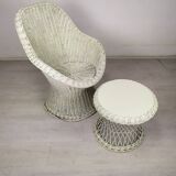 White rattan armchair and table