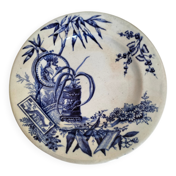 Assiette ancienne décor Chinese bleu orientaliste fin 19ème siècle