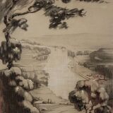 A very beautiful old drawing depicting a hilly landscape rendered in graphite.