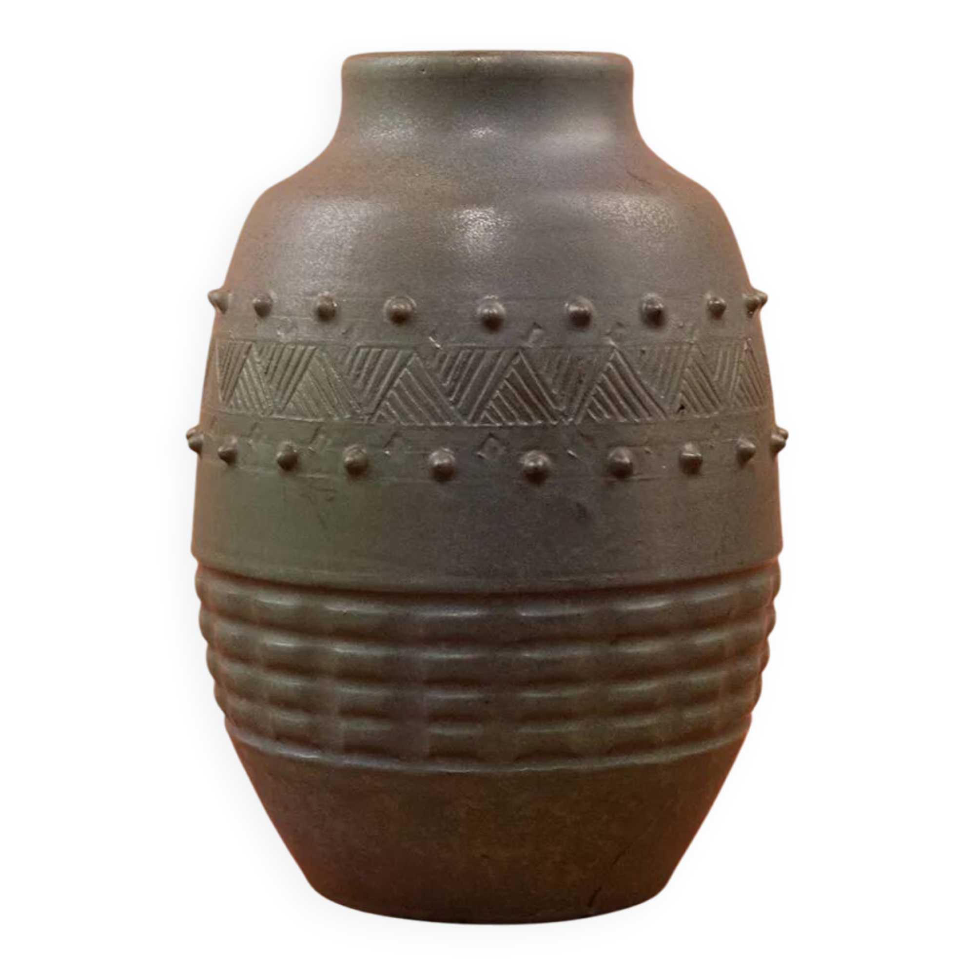 Art Deco vase by Charles Greber in brown-green glazed stoneware - 1920 - 25 cm