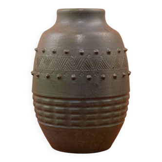 Art Deco vase by Charles Greber in brown-green glazed stoneware - 1920 - 25 cm
