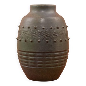 Art Deco vase by Charles Greber in brown-green glazed stoneware - 1920 - 25 cm