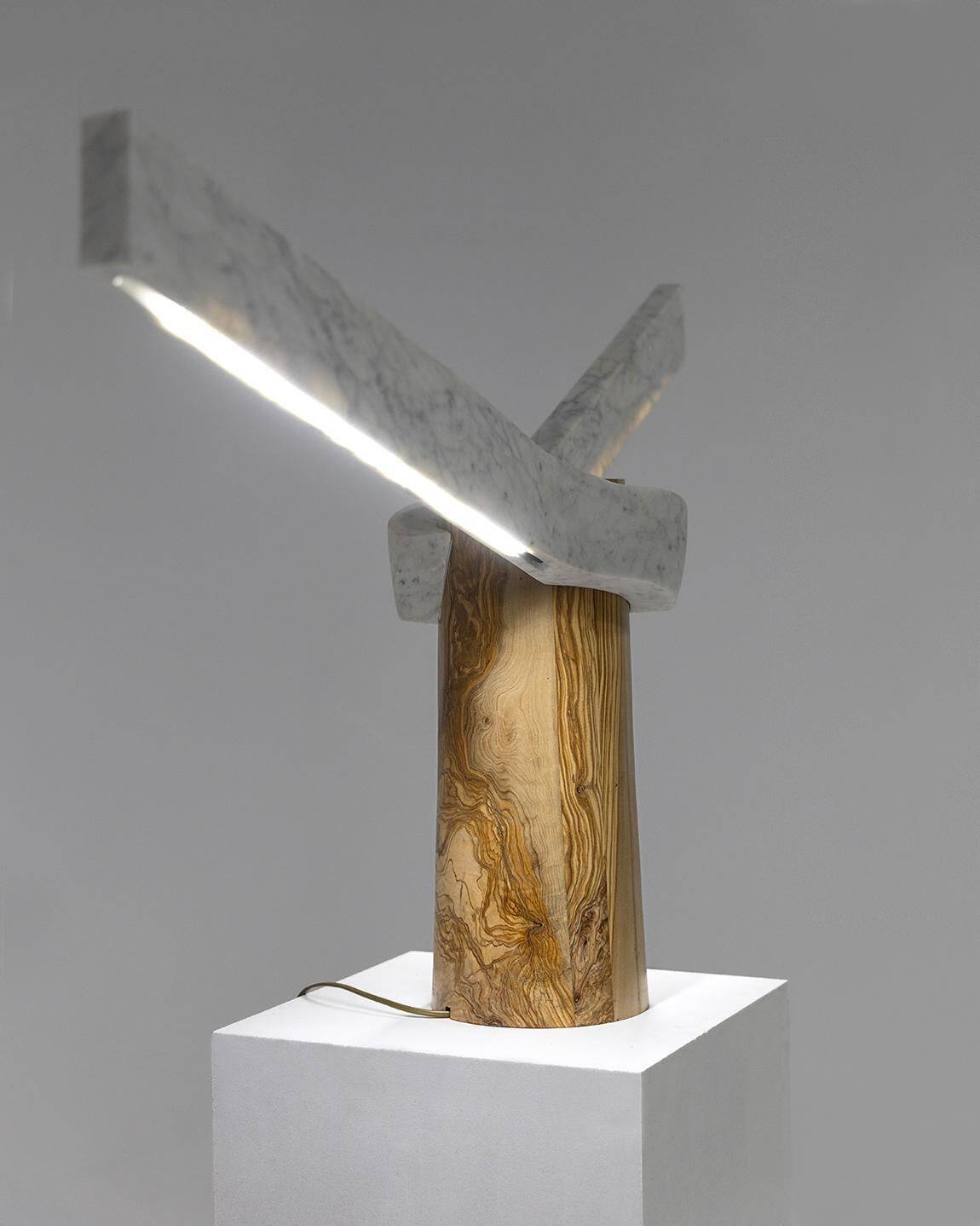 Sculptural Lamp Designed by Carlos Aucejo, made of Marble and Wood.