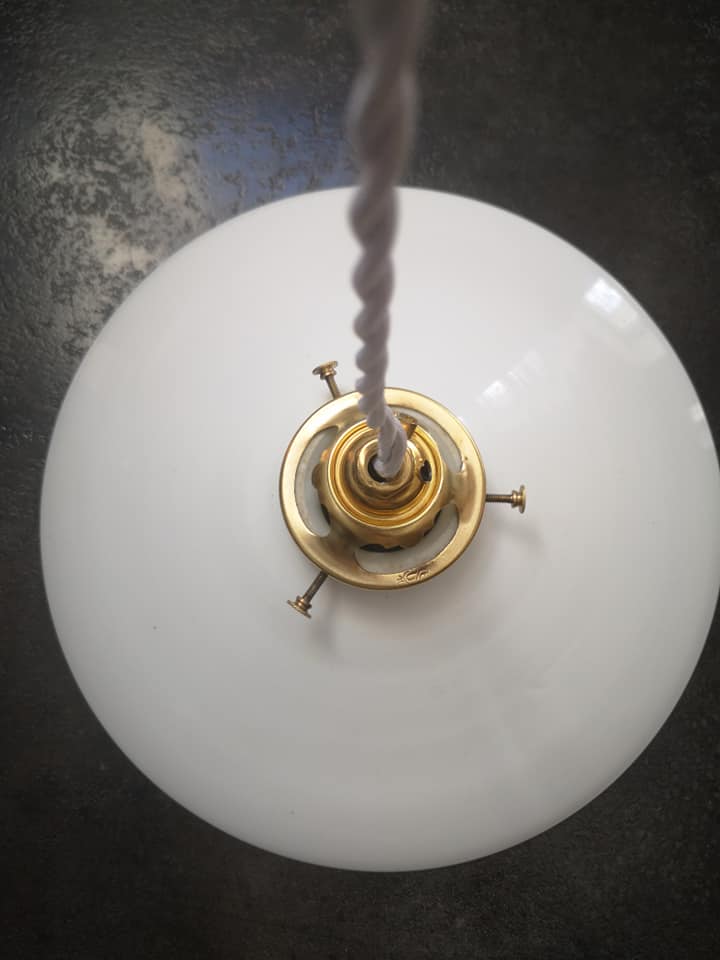 Suspension opaline white smooth art deco 1930