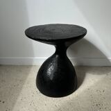 Solid wood (monoxyl) side table, organic shape, black color