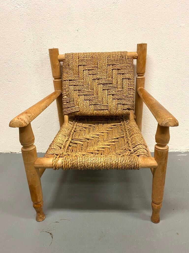 Wood and rope armchair and footrest