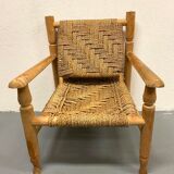 Wood and rope armchair and footrest