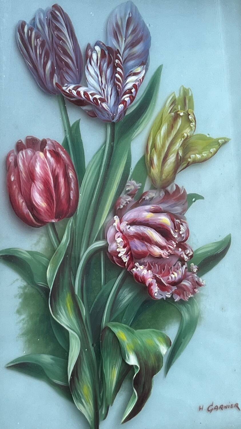 Fixed painting under glass signed H.Garnier