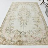 Tapis turc vintage 291 x 172 cm, rose pastel, vert et marron