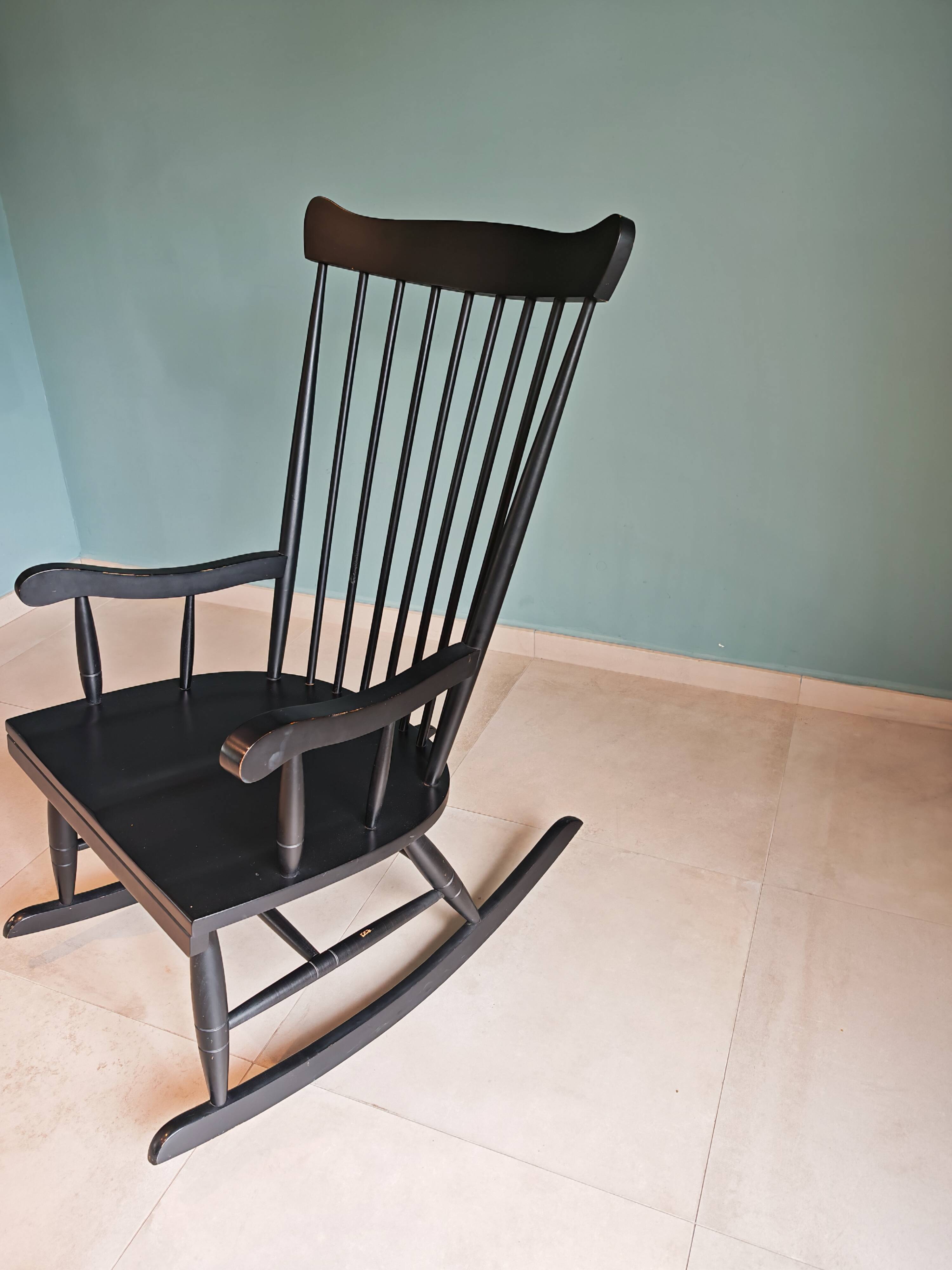 Rocking Chair Black Wood Vintage 1960 — Scandinavian Style