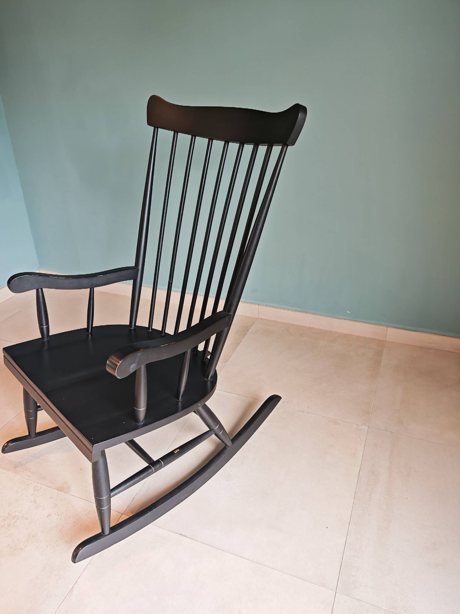 Rocking Chair Black Wood Vintage 1960 — Scandinavian Style