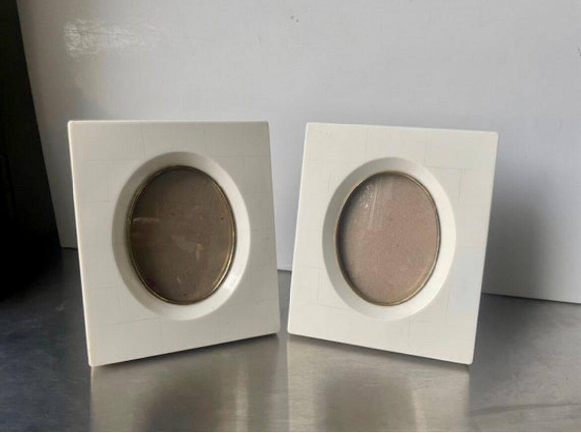 Pair vintage bakelite frames 14.5 cm x 12.5 cm glass 8.5 cm x  6 cm