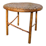 Rattan side table with round woven top