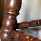 Low vintage regional stool in solid wood with straw top