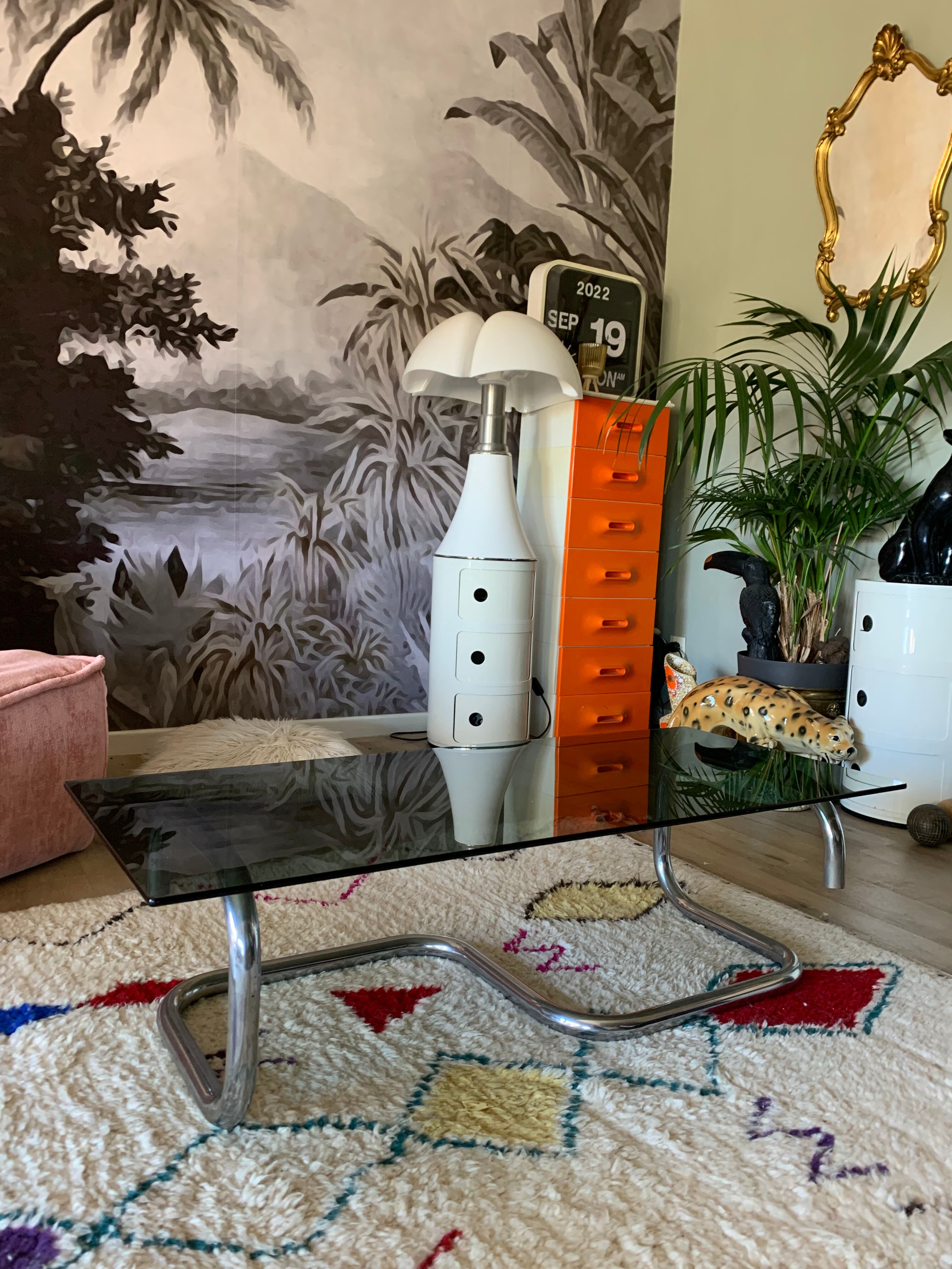Coffee table chrome and smoked glass