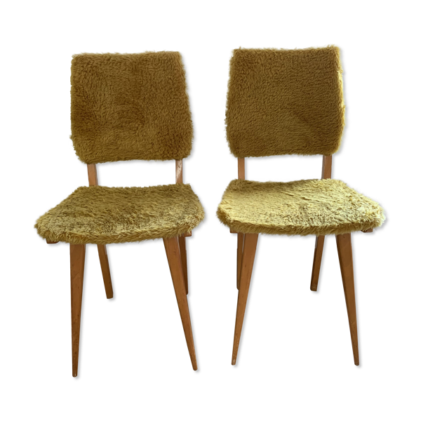 2 chaises moumoute jaune